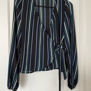 Express Blue Wrap Tie Front Blouse